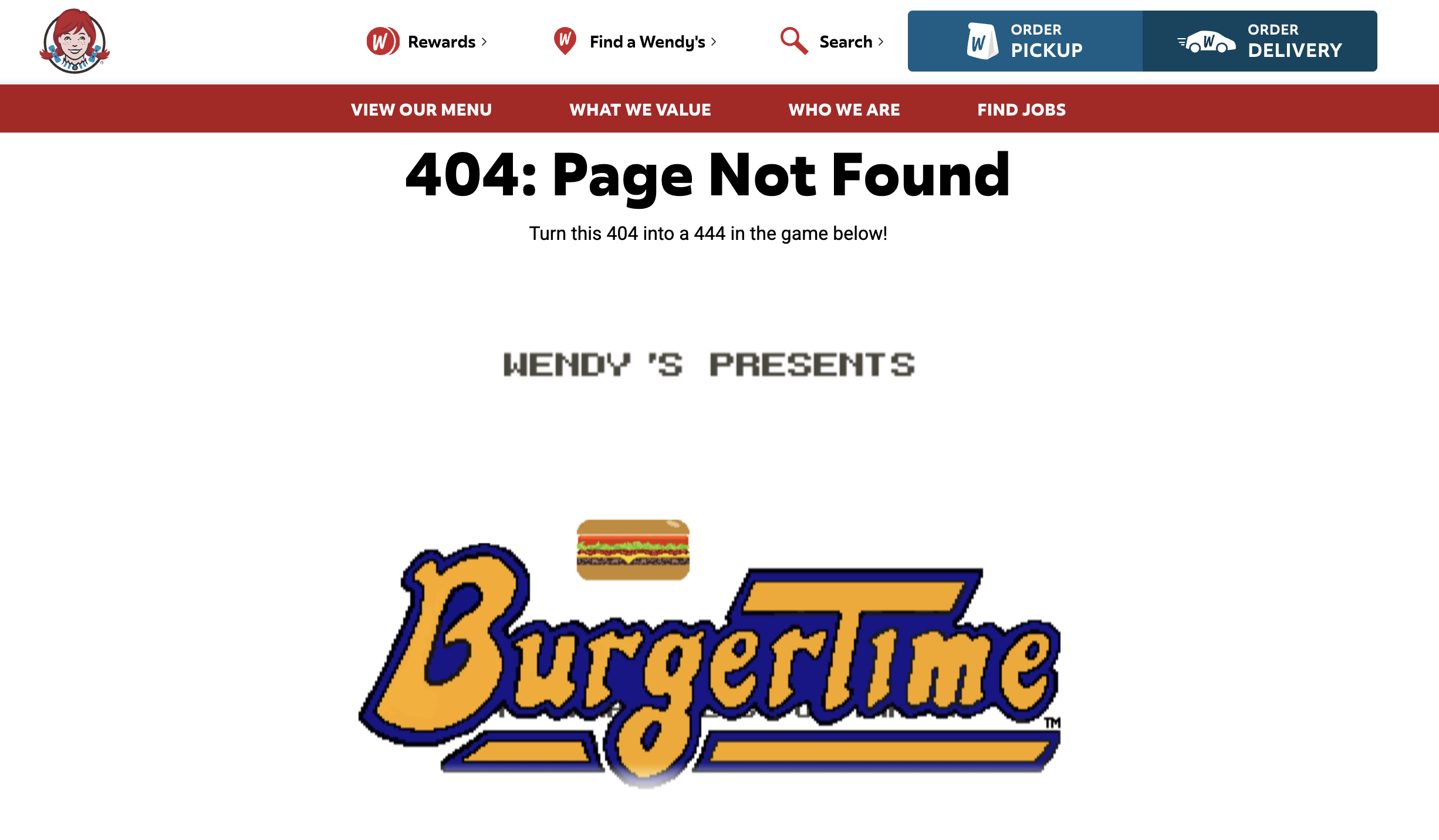 wendys funny 404 page